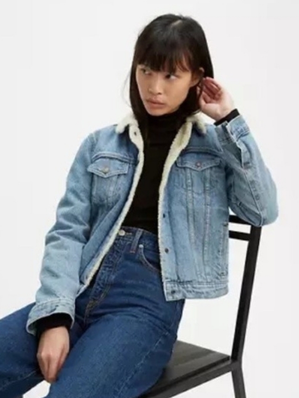 levis premium big E denim trucker ex-boyfriend jacket sherpa lined womens small